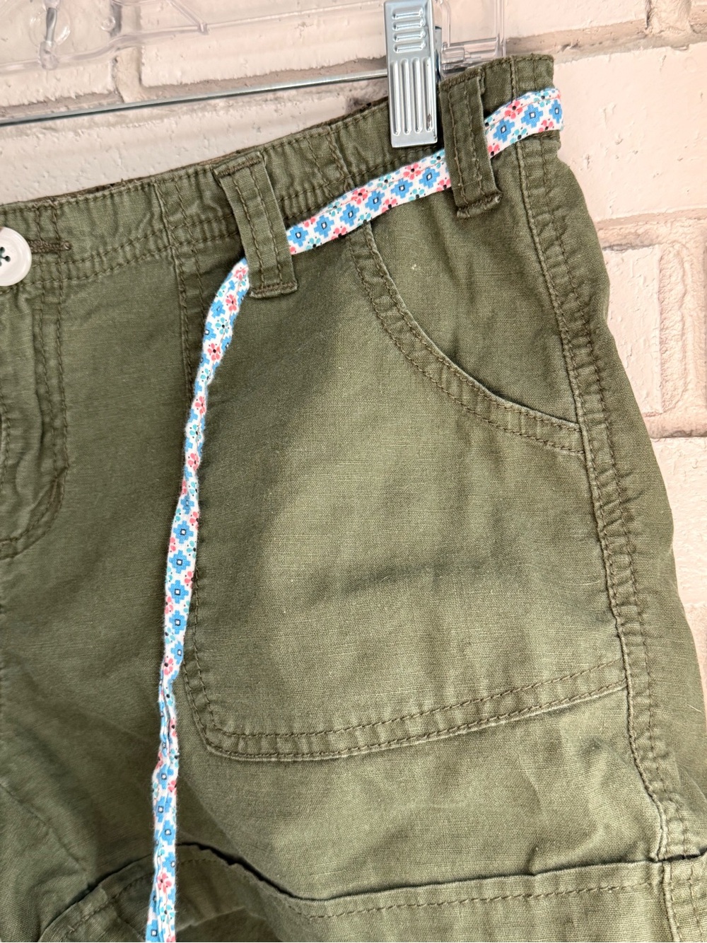 prAna Women's Olive Green Utility Cargo Hiking Shorts Tie Belt Outdoor Size 8 - Picture 3 of 9